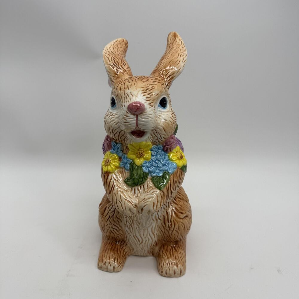 Ceramic Easter Bunny Figurine Grandmacore Floral Rabbit Statue Cottagecore